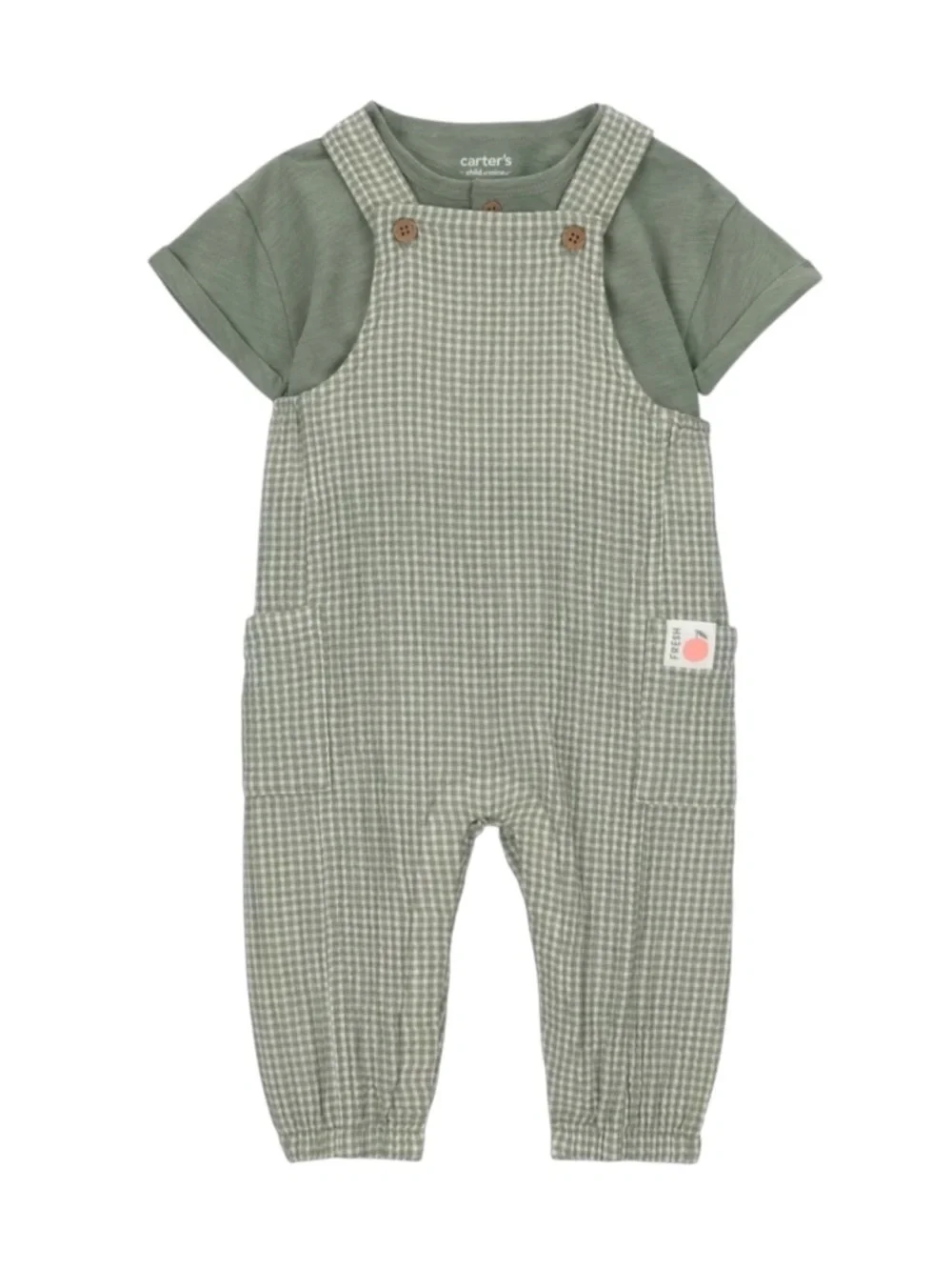 Carter's Light Sage Gingham Overalls Set